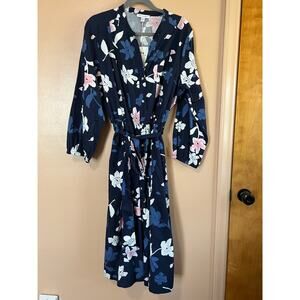 Free Assembly NWT Navy Floral 100% Cotton Drawstring Midi Shirt Dress Boho XL